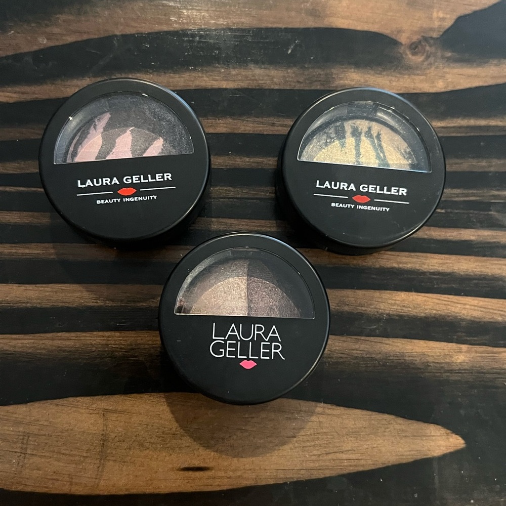 Laura Geller Trio: Shimmering Pink, Gold, and Purple Eyeshadows